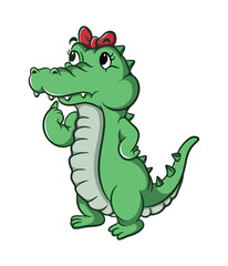 cartoon illustration design of a cute female crocodile thinking