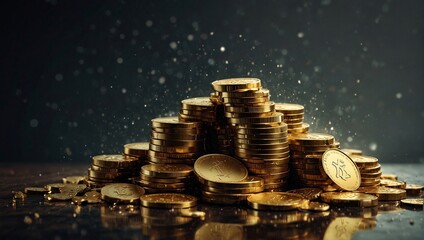 a bunch of shiny gold coins made by AI generative