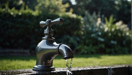 photo of a tap with running water in the garden made by AI generative