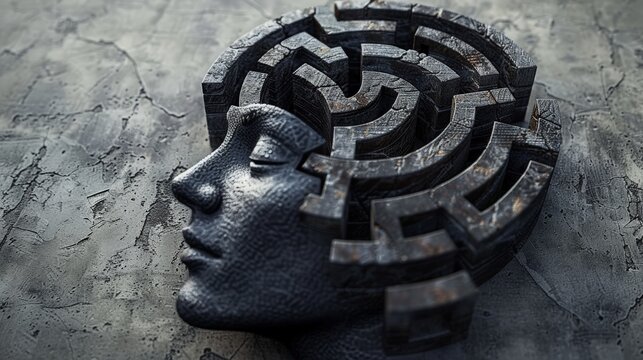 Maze of reason and psychology concept with man head with labyrinth on light grey background