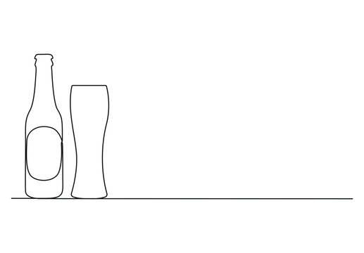 recommend clip art: Beer glass and bottle one continuous line drawing vector illustration. Pro vector