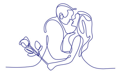 Continuous line couple in wedding dress lovable theme isolated on white background