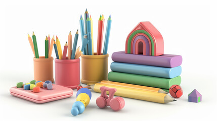 Fototapeta premium 3d-render kindergarten object isolated on white background stockphoto with copy space