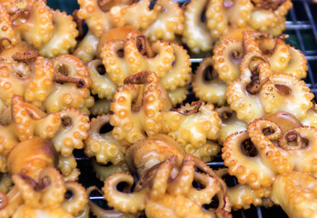 Thai cuisine. Grilled small octopuses