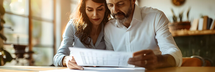 Photo realistic couple examining life insurance policy, emphasizing financial planning and security for the future