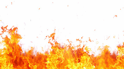 Fototapeta premium Intense flames engulfing the lower portion of the image with a white background, representing the concept of fire. Generative AI