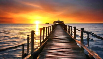 Obraz premium Abstraktion alte Anlegestelle und Sonnenaufgang. Hintergrund für das Design 1.