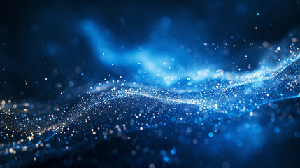 Sparkling blue particles flowing on a dark background, representing a technology or science concept. Generative AI