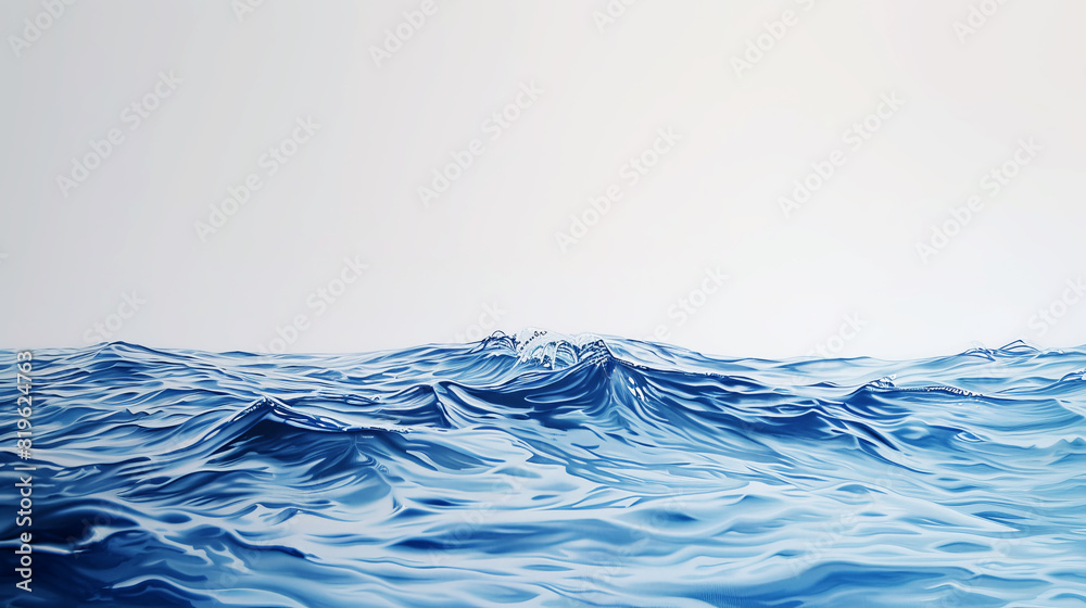 Poster a realistic illustration of serene blue ocean waves on a light background, conveying the concept of 