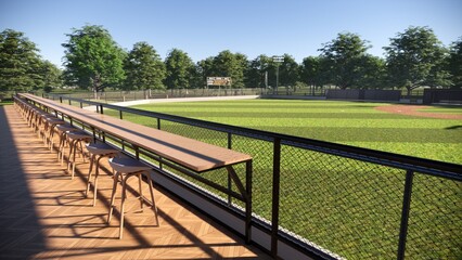 baseball field cafe on rooftop 3d render