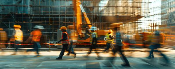Image of the movement of engineers and construction workers in the construction zone. Ai generate.