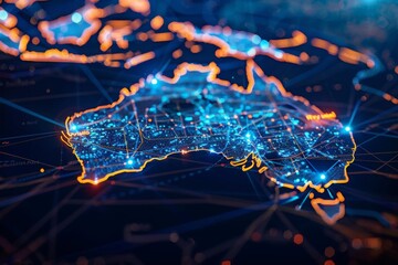Modern map of Australia representing leadership in technologies and fintech sector