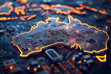 Modern map of Australia representing leadership in technologies and fintech sector
