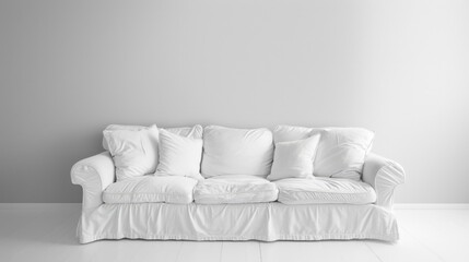 White Couch. Minimalist Sofa Decoration for Daytime with Double Wool Blanket