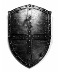 Black Shield. Simple Metal Shield with Rivets, Isolated in 3D Illustration