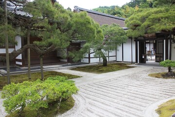 Japanese stone garden in Ginkakuji Temple in Kyoto, Japan