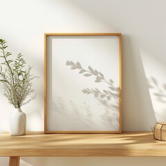 Small standing frame mockup, wall poster frame, simple home room background