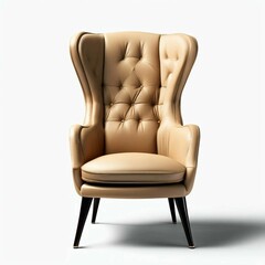armchair with light brown legs and leather upholstery. Isolated, transparent background, cutout, mockup for graphic design