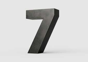 Number Seven 7 Digit Made Of Gray Smooth Cast Iron Isolated On White Background 3d Illustration