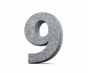 Concrete Number Nine 9 Digit Made Of Grey Concrete Stone On White Background 3d Illustration