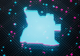 Angola Map Glowing Blue Light Digital Map Isolated Seamless Pattern Background 3D Illustration
