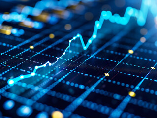 Abstract financial chart with upward trend line graph on a blue technology background, concept of growth. Generative AI