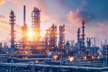 Fototapeta premium Oil and gas refinery plant with eco-friendly environment concept in industrial zone