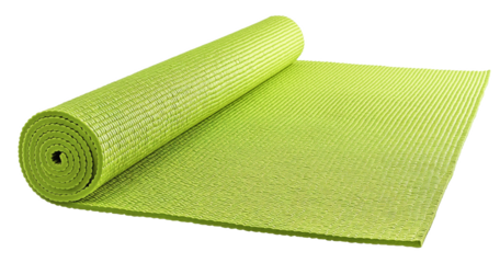 A green yoga mat is neatly rolled isolated on transparent background. Generative AI