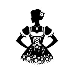 Charming Dirndl Silhouette: Delightful Vector Art- Elegance and Cultural Heritage of Bavarian Traditional Dress- Dirndl Illustration- Dirndl Vector.