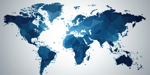 Stylized blue network connections on world map background representing global communication concept. Suitable for technology and business-related designs. Internet global connection concept. AIG35.