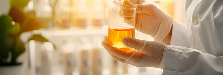 Patient undergoing urine test: Emphasizing the importance of regular health check ups through a realistic photo concept, showing a patient providing urine sample for monitoring ove