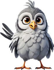 Fototapeta premium A cute cartoon-style bird with fuzzy gray feathers. 