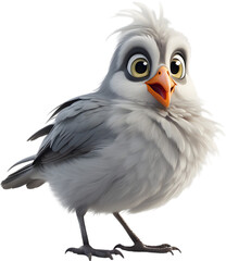 Fototapeta premium A cute cartoon-style bird with fuzzy gray feathers. 