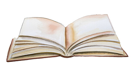 Old book isolated on white.Watercolor open book illustration.