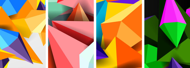 Triangle abstract concepts poster set with geometric minimal designs