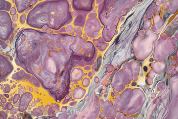 abstract liquid marbling painting in gold and purple, fluid acrylic paint technique, photorealistic // ai-generated 