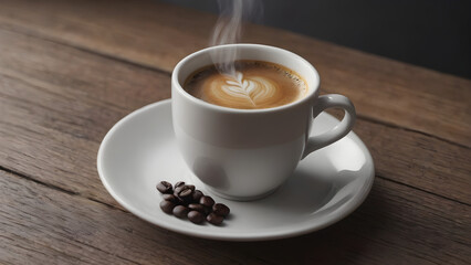 cup of coffee on wooden table