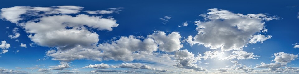 seamless cloudy blue sky 360 hdri panorama view with zenith and clouds for use in 3d graphics or...