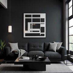 interior of black sofa modern interior the mockup on the wall