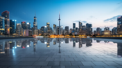 City skyline at night. Panorama of a big city with lights