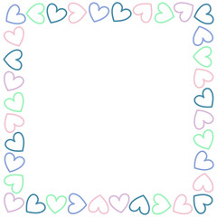 Colorful Hearts frame for Valentines Day. Empty space. Vector illustration for your design isolated on white background.