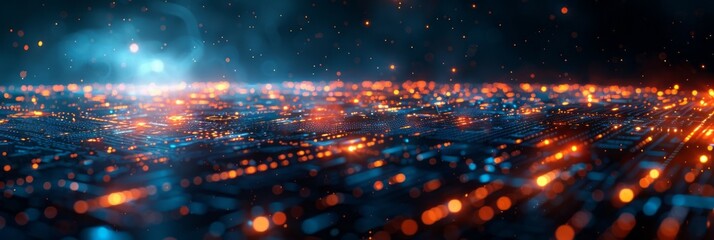 A dynamic abstract representation of a city skyline illuminated at night