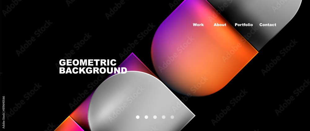 Poster Bright colorful squares with round elements minimal geometric background. Vector Illustration For Wallpaper, Banner, Background, Card, Book Illustration, landing page