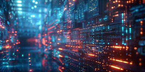 Fototapeta premium Bright glowing lines and dots creating an abstract pattern