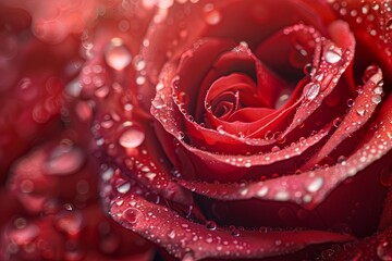 Naklejka premium Romantic macro shot of red rose petals. Symbolizing Valentine's Day love.
