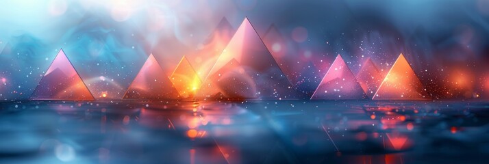 Digital painting featuring a collection of ancient pyramids in a desert landscape