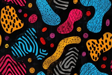 Fototapeta premium Vibrant and Intricate Abstract Patterns Featuring Bold Colors and Textures on a Dark Background.