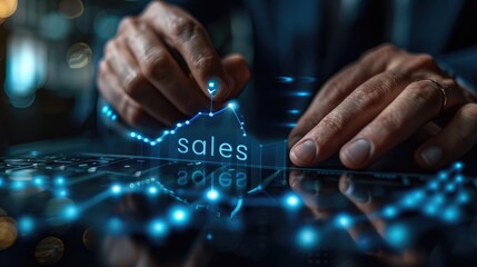 Businessman Analyzing Sales Data on Interactive Digital Graph