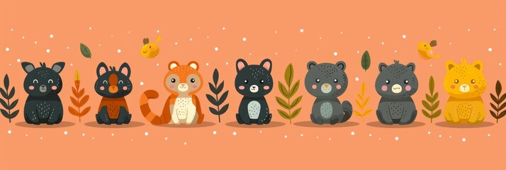 Multiple cats sitting together on a pink surface