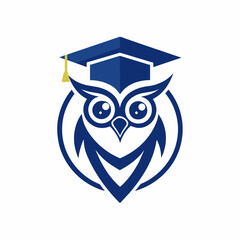  minimalist 	Education Logo vector art illustration with a Graduation Owl icon logo, featuring a modern stylish shape with an underline, set on a solid white background. Ensure the design is high reso